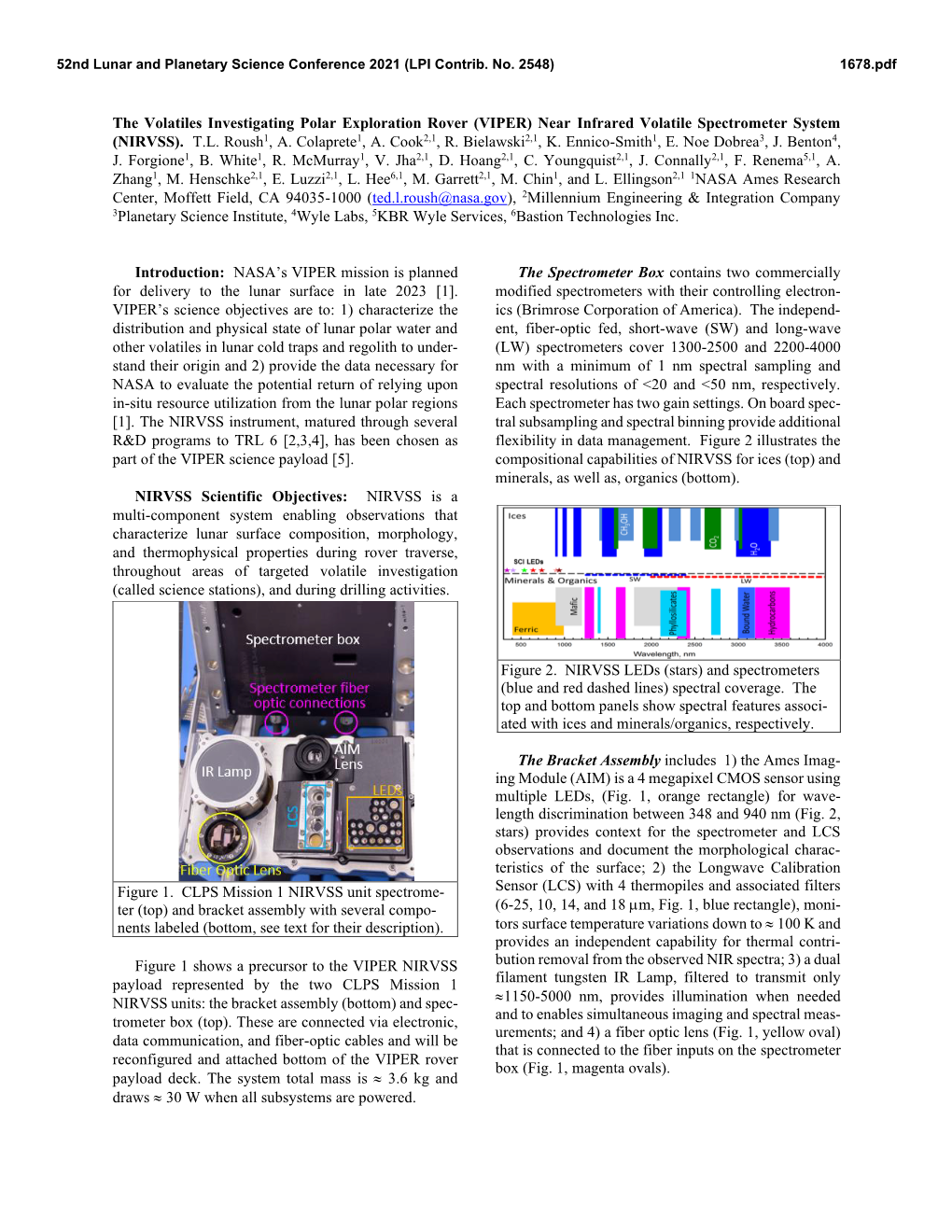 (VIPER) Near Infrared Volatile Spectrometer System (NIRVSS). T.L