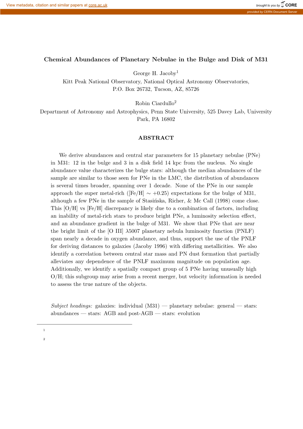 Chemical Abundances of Planetary Nebulae in the Bulge and Disk of M31