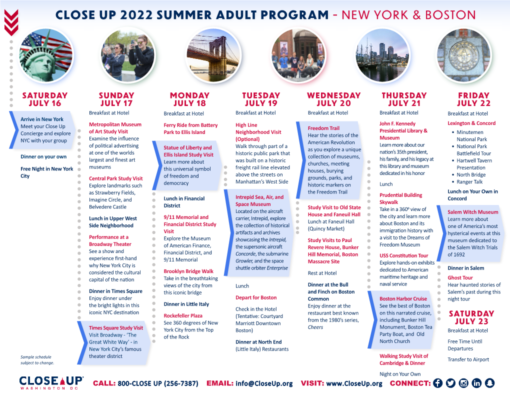 Close up 2022 Summer Adult Program - New York & Boston