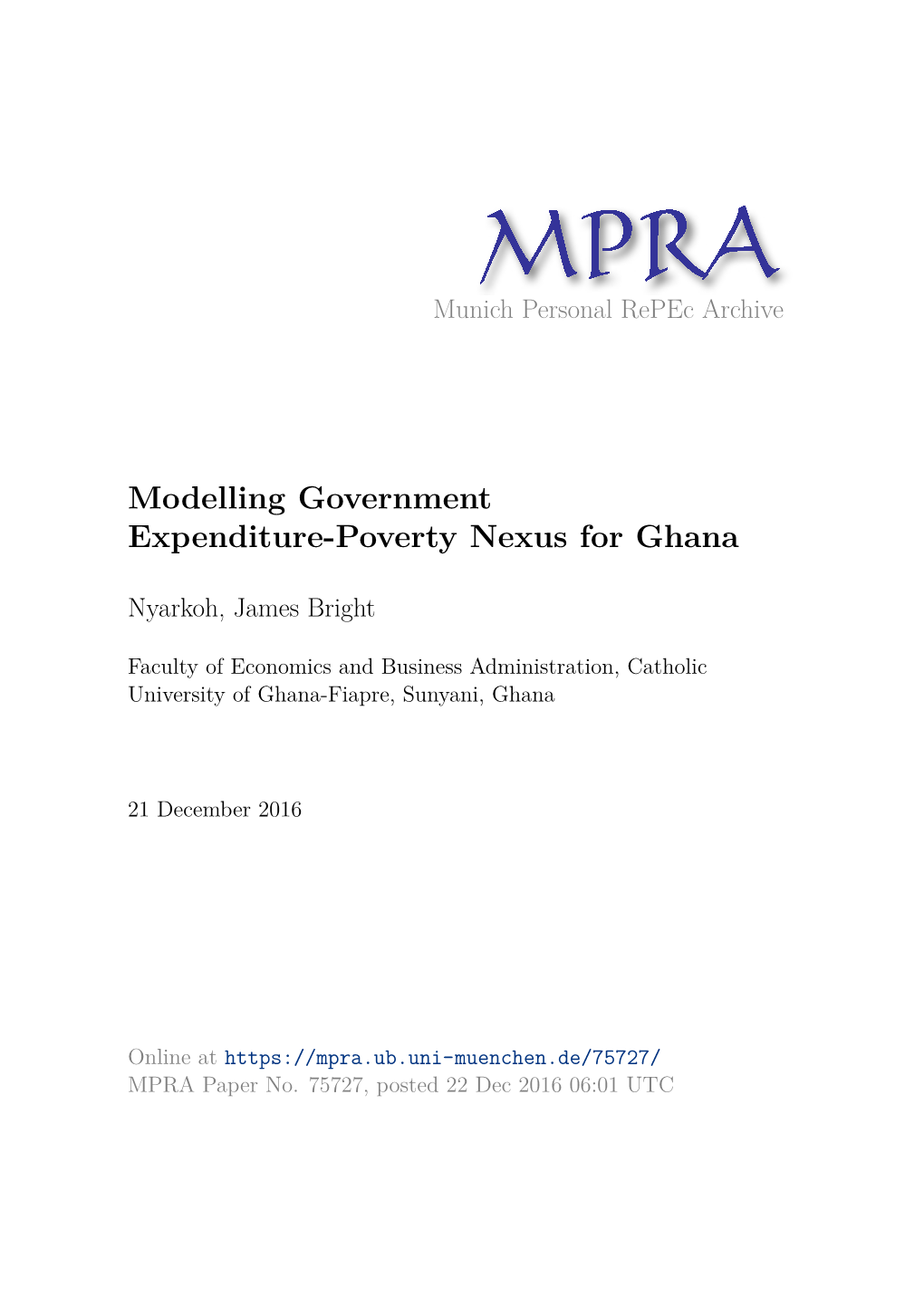 Modelling Government Expenditure-Poverty Nexus for Ghana