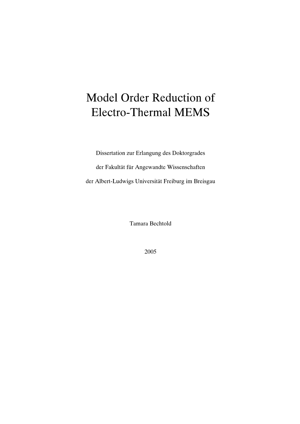 Model Order Reduction of Electro-Thermal MEMS