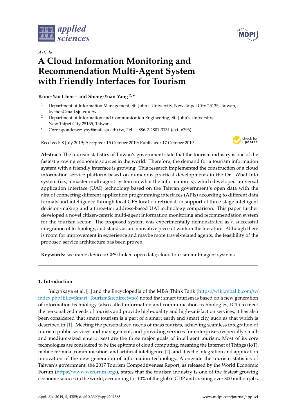 A Cloud Information Monitoring and Recommendation Multi-Agent System with Friendly Interfaces for Tourism