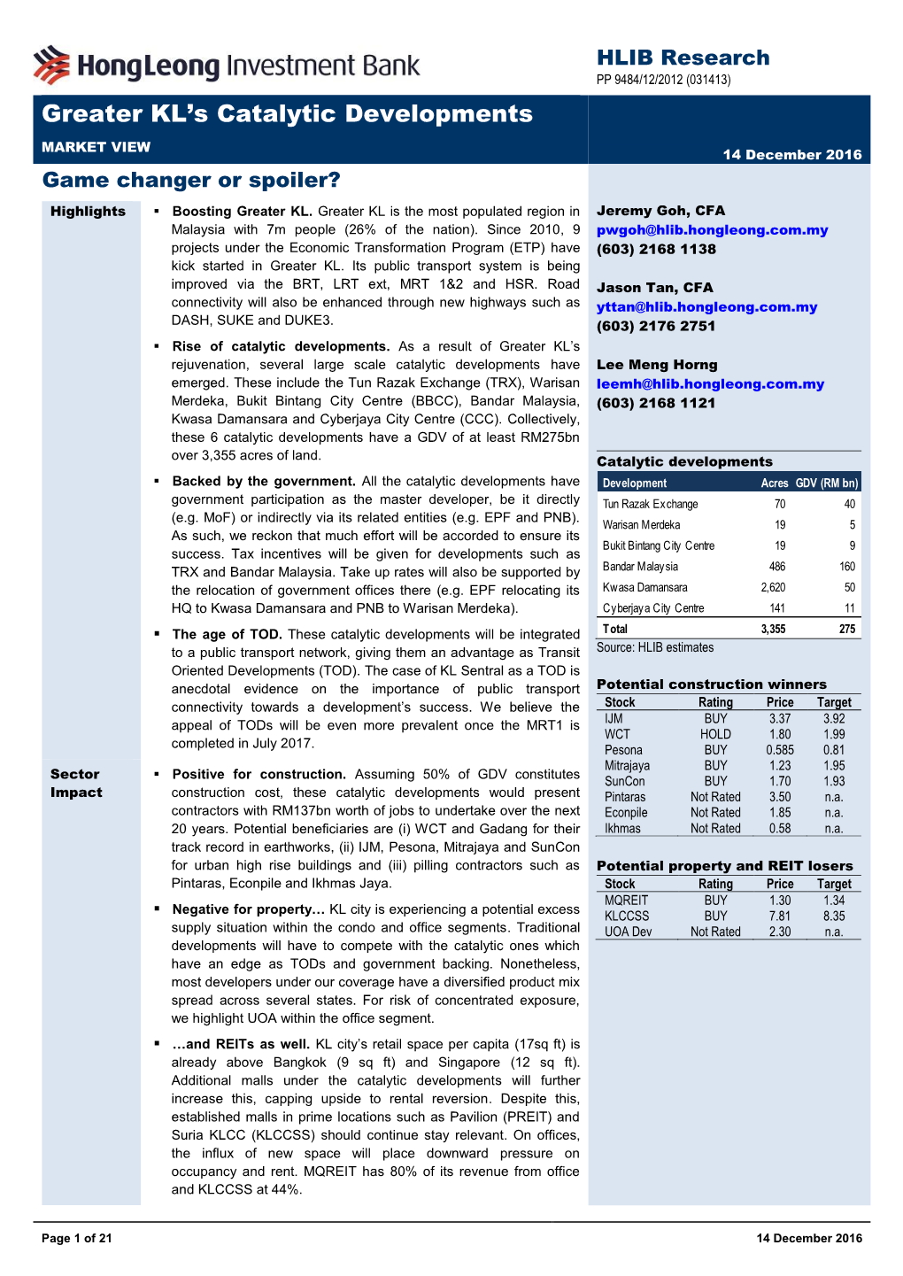 Greater KL's Catalytic Developments