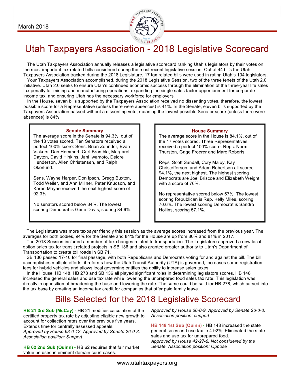 2018 Legislative Scorecard
