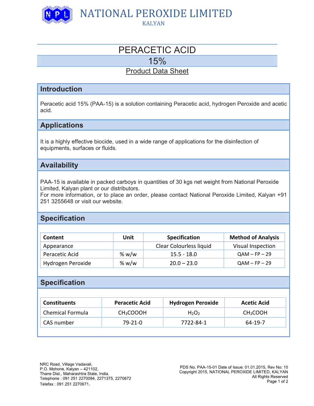National Peroxide Limited Kalyan