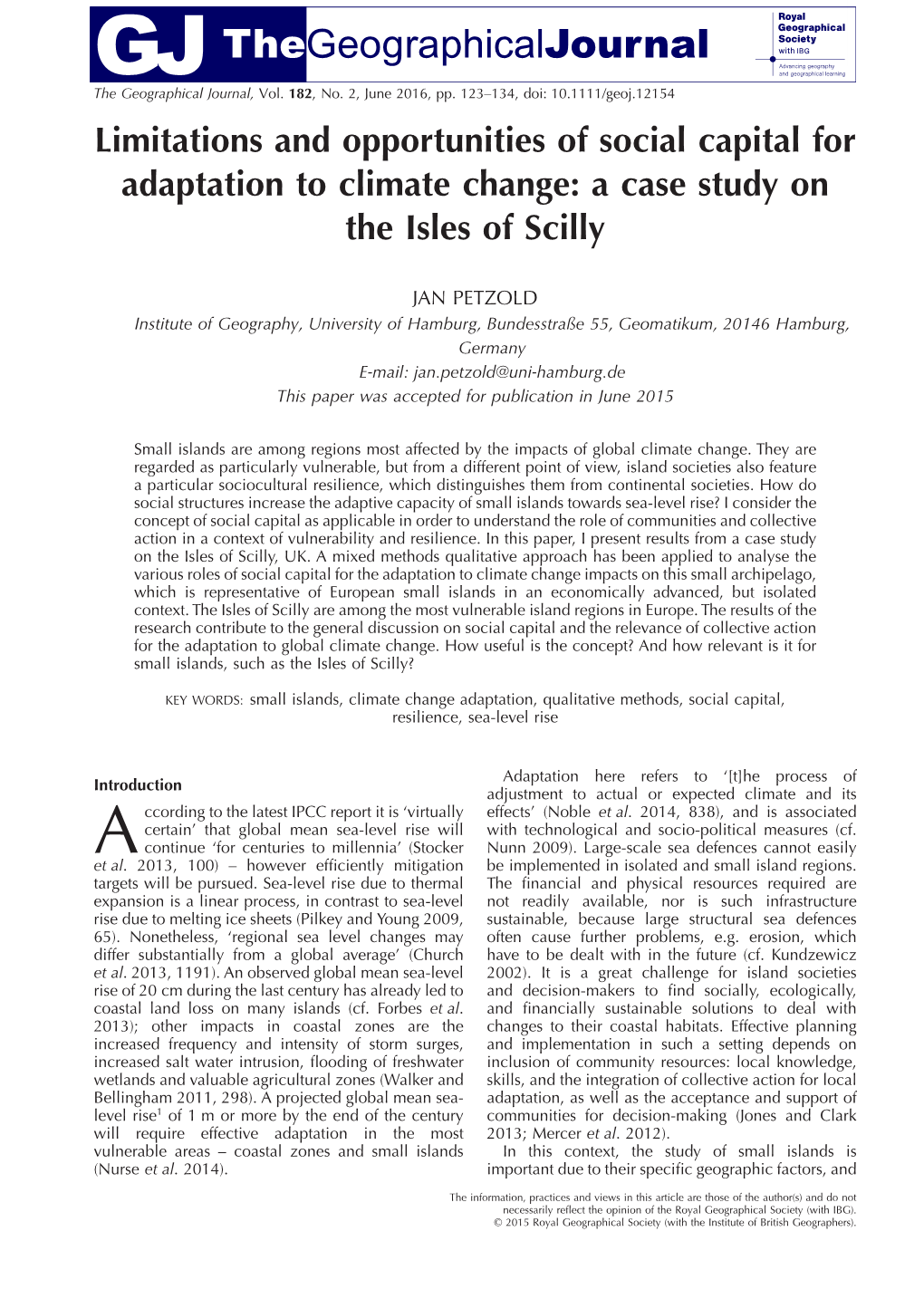 Limitations and Opportunities of Social Capital for Adaptation to Climate Change: a Case Study on the Isles of Scilly