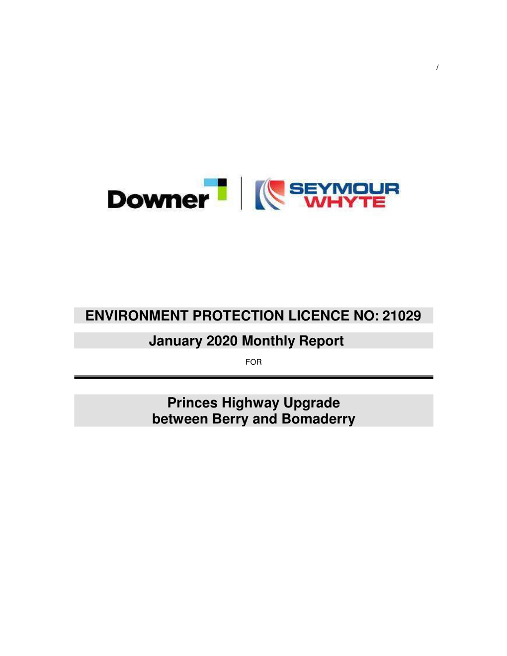 01/01/2020 Environmental Protection Licence No. 21029 January 2020