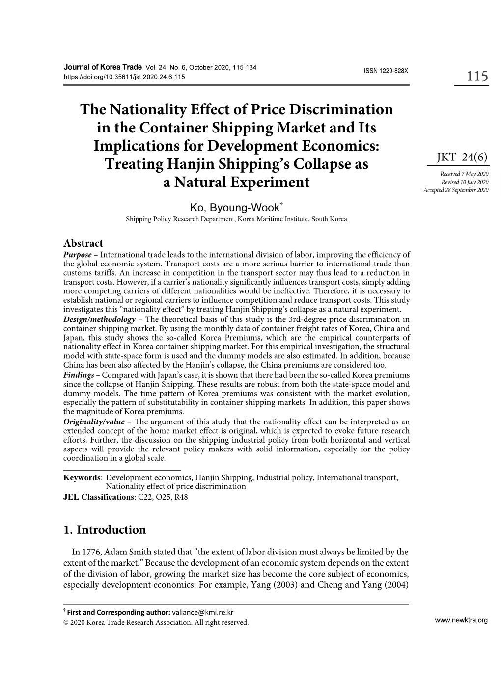 The Nationality Effect of Price Discrimination in the Container Shipping Market and Its Implications for Development Economics