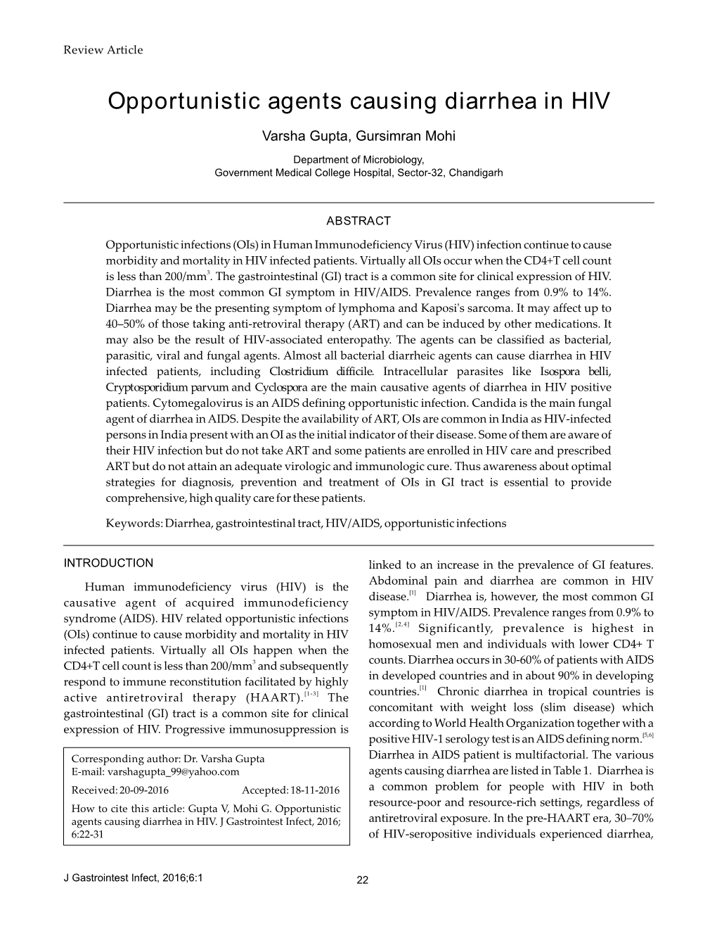 Opportunistic Agents Causing Diarrhea in HIV