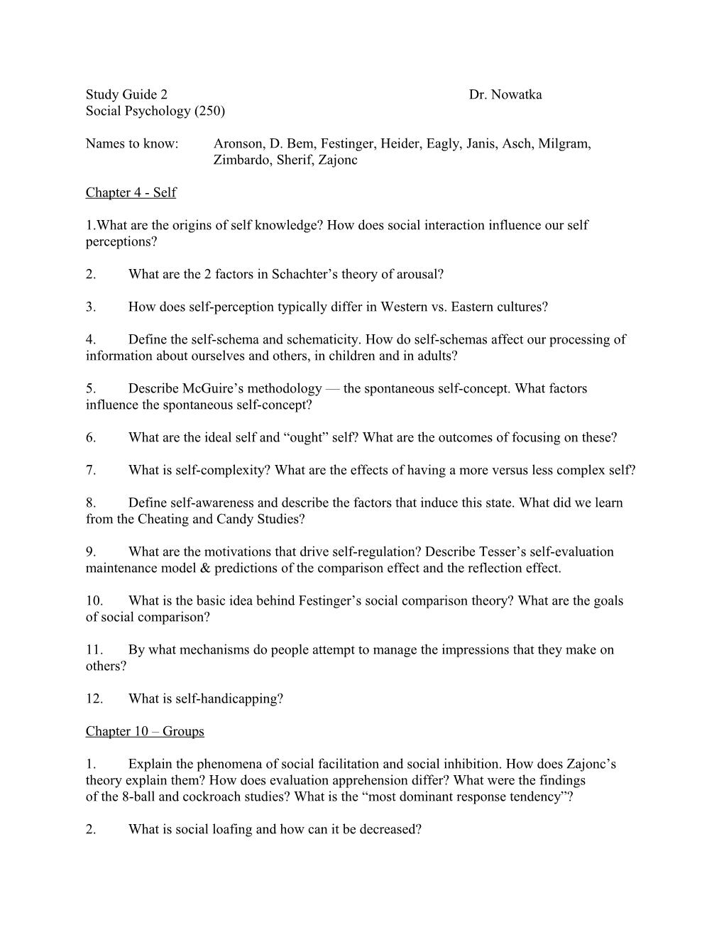 Study Guide 2 Dr. Nowatka