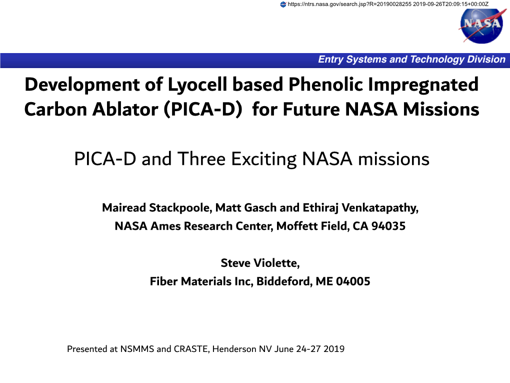 PICA-D) for Future NASA Missions