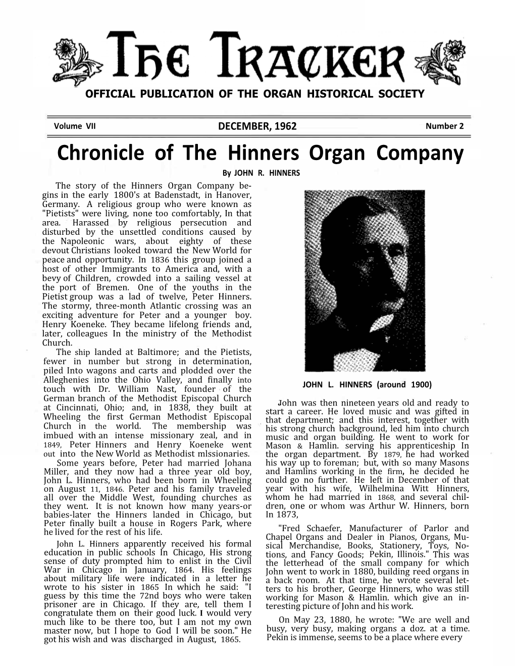 Chronicle of the Hinners Organ Company by JOHN R