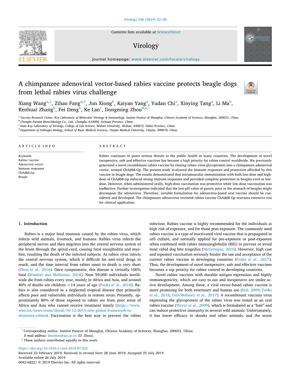 A Chimpanzee Adenoviral Vector-Based Rabies Vaccine