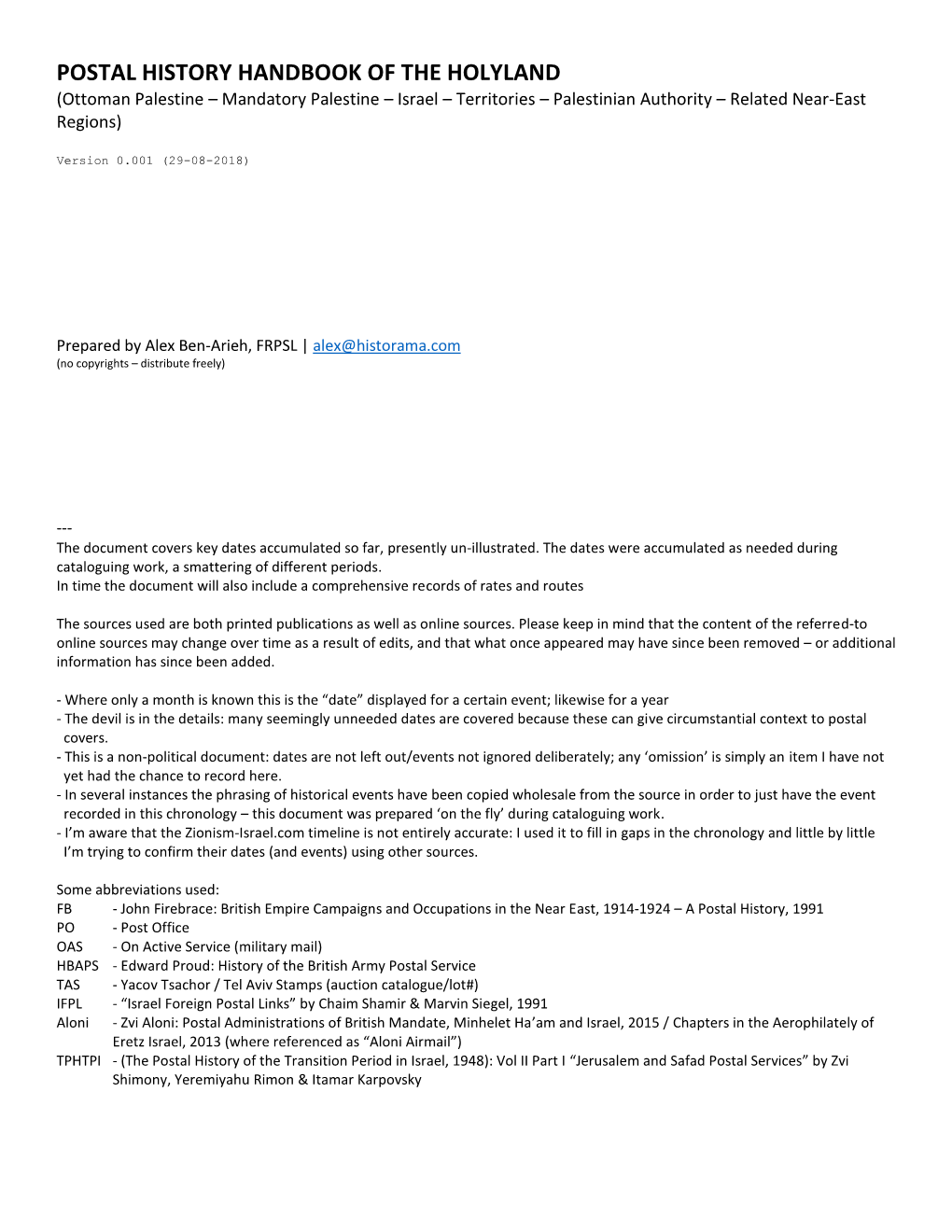 POSTAL HISTORY HANDBOOK of the HOLYLAND (Ottoman Palestine – Mandatory Palestine – Israel – Territories – Palestinian Authority – Related Near-East Regions)
