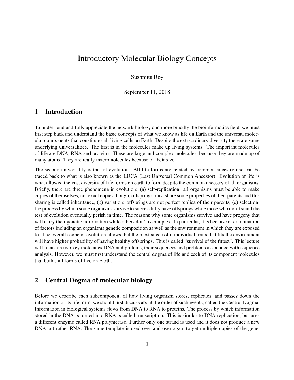 Introductory Molecular Biology Concepts