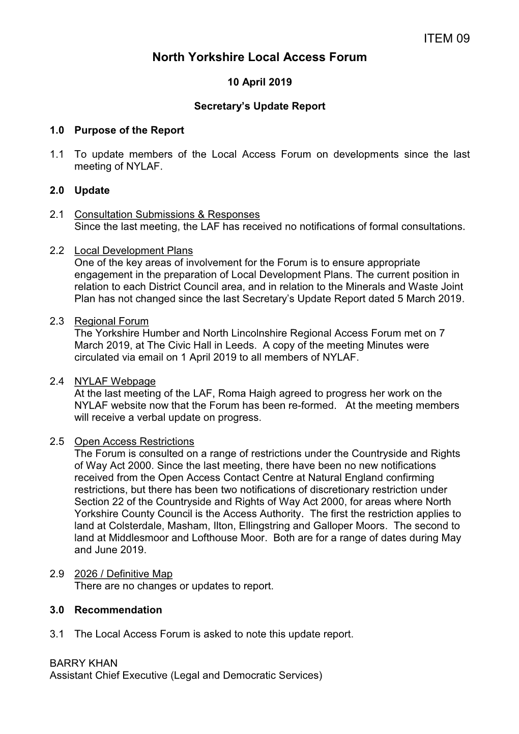 Local Access Forum Forward Plan