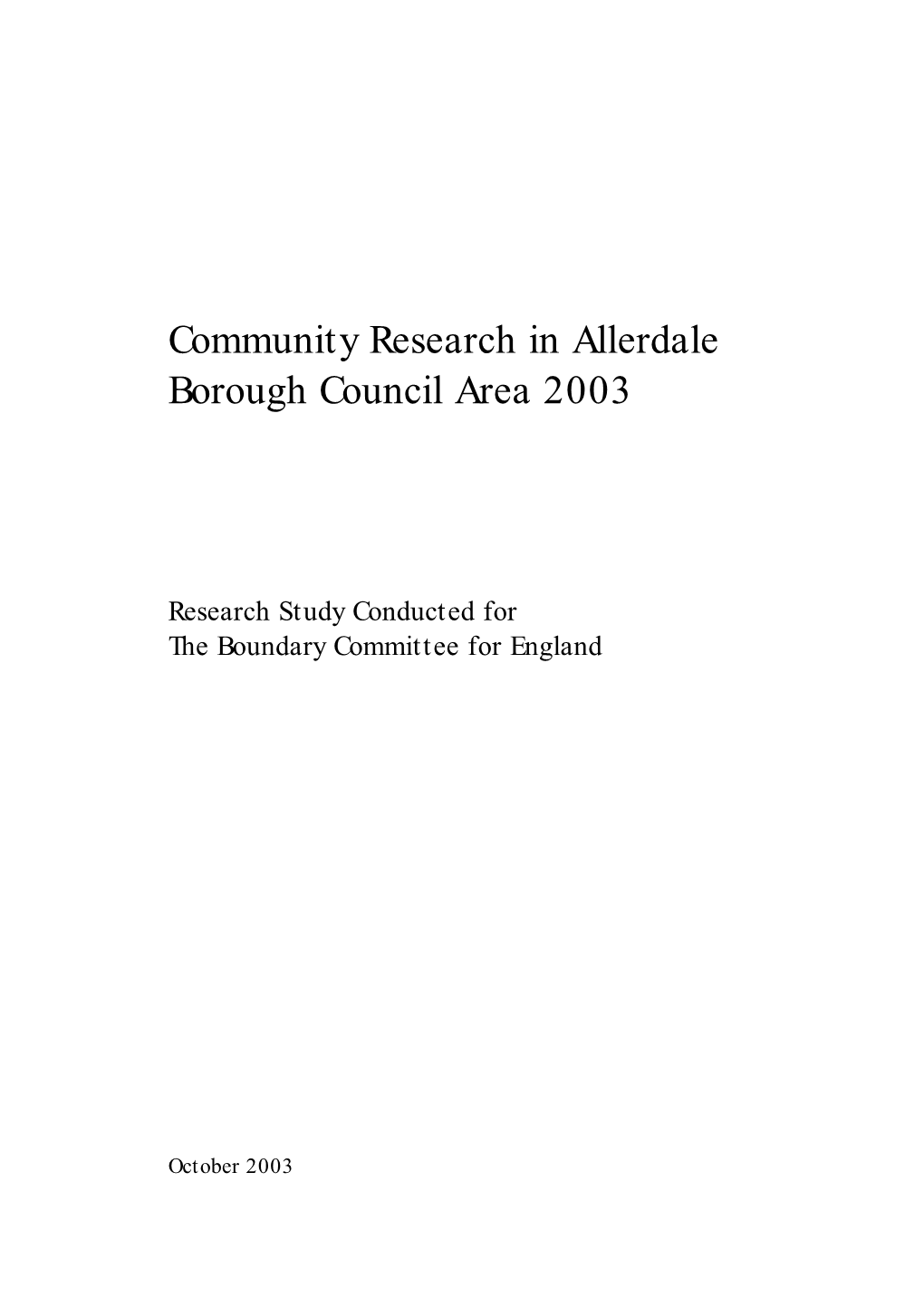 Community Research in Allerdale Borough Council Area 2003