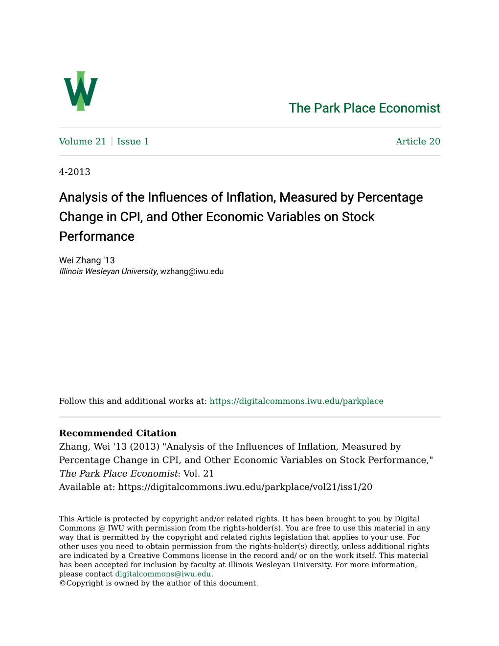 Analysis of the Influences of Inflation, Measured by Percentage Change in CPI, and Other Economic Variables on Stock Performance