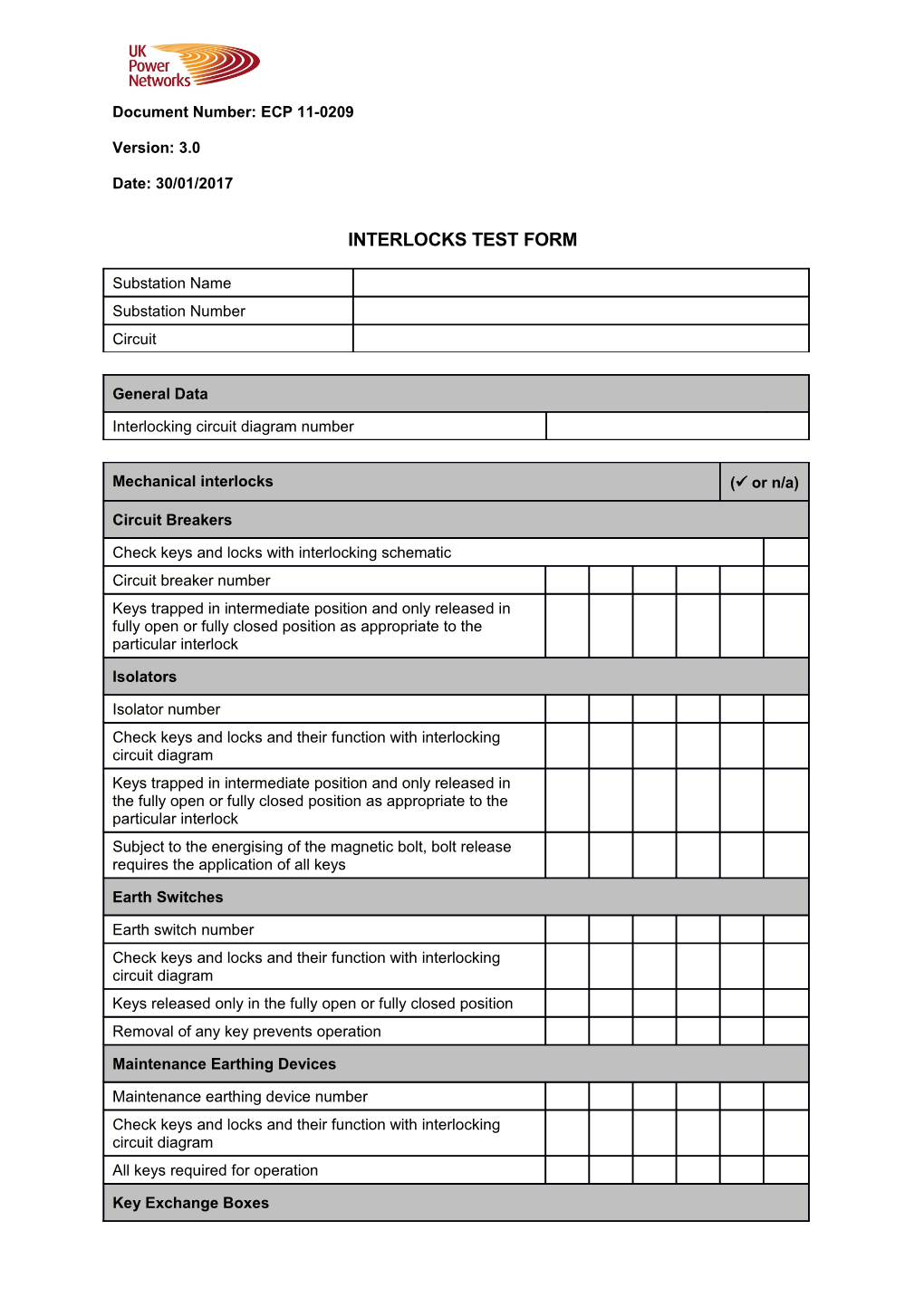 ECP 11-0209 Interlocks Test Form