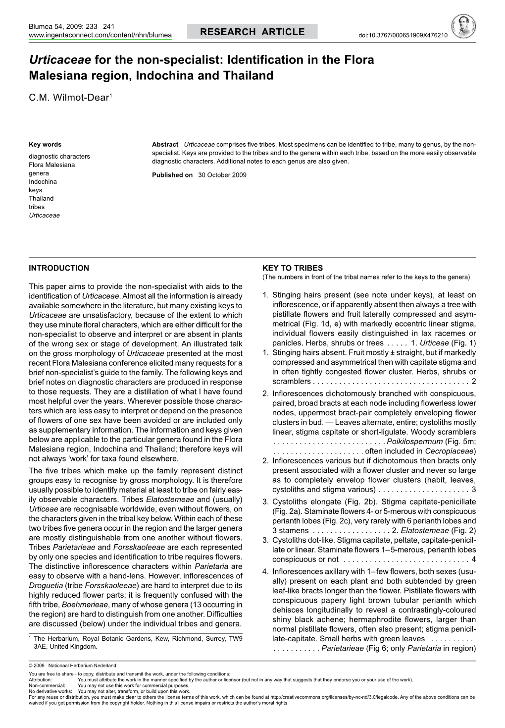 Identification in the Flora Malesiana Region, Indochina and Thailand