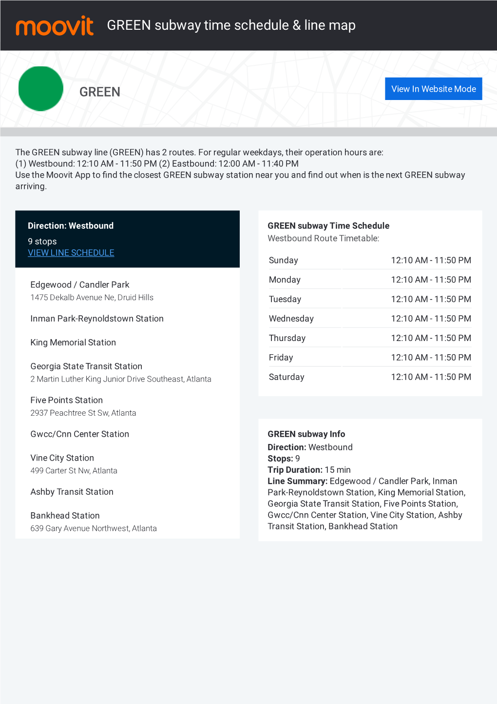 GREEN Subway Time Schedule & Line Route