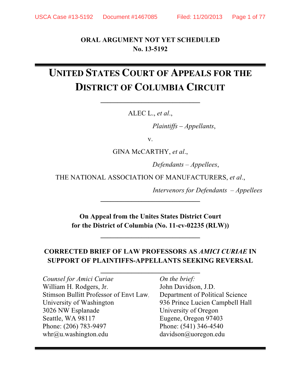 BRIEF of LAW PROFESSORS AS AMICI CURIAE in SUPPORT of PLAINTIFFS-APPELLANTS SEEKING REVERSAL ______Counsel for Amici Curiae on the Brief: William H
