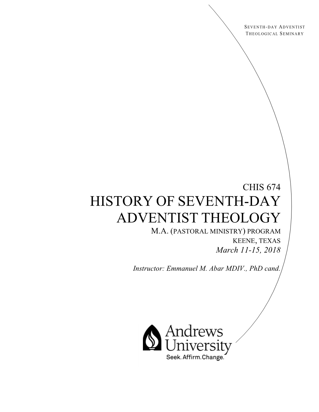 History of Seventh-Day Adventist Theology M.A