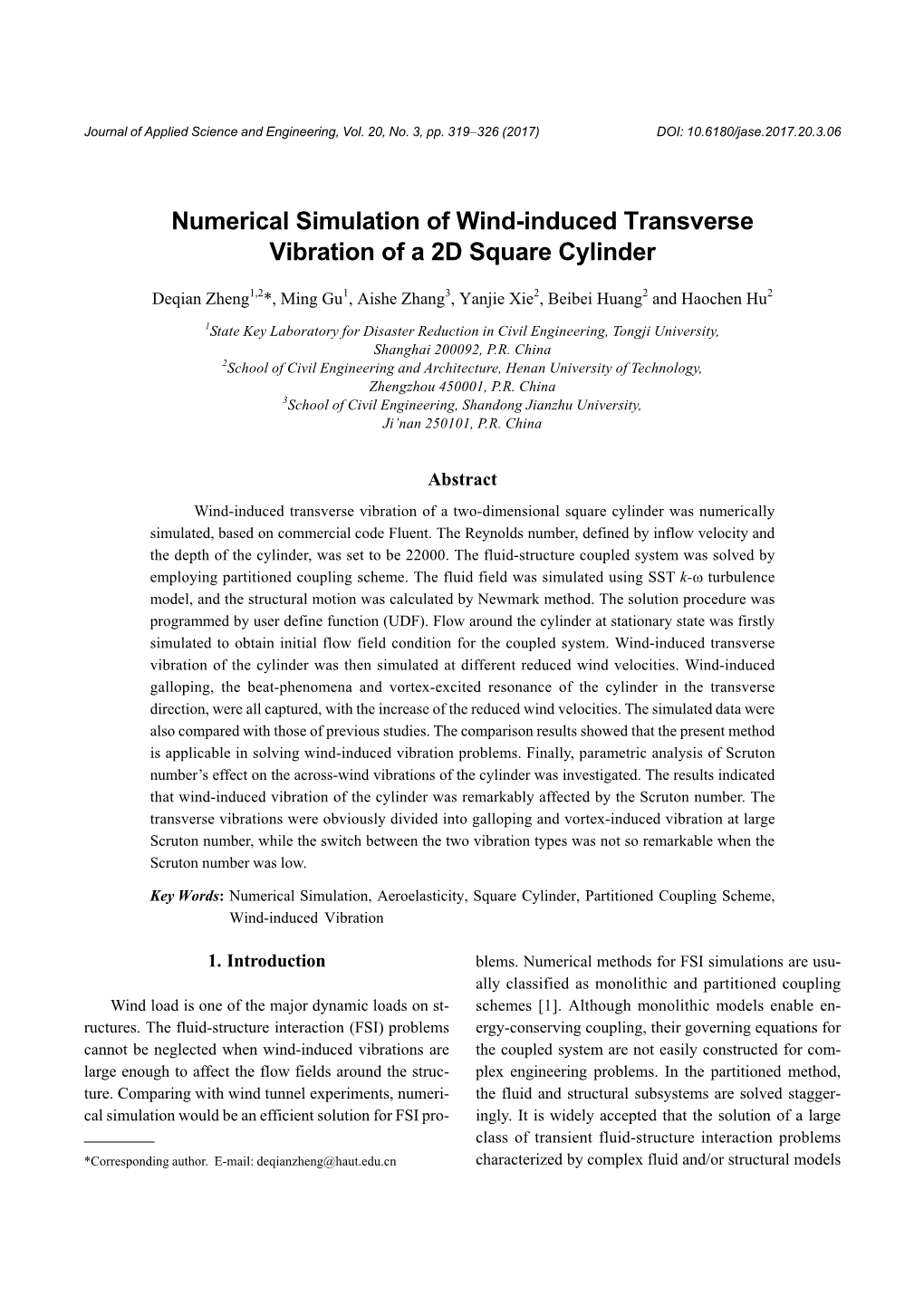 Numerical Simulation of Wind-Induced Transverse Vibration of a 2D Square Cylinder