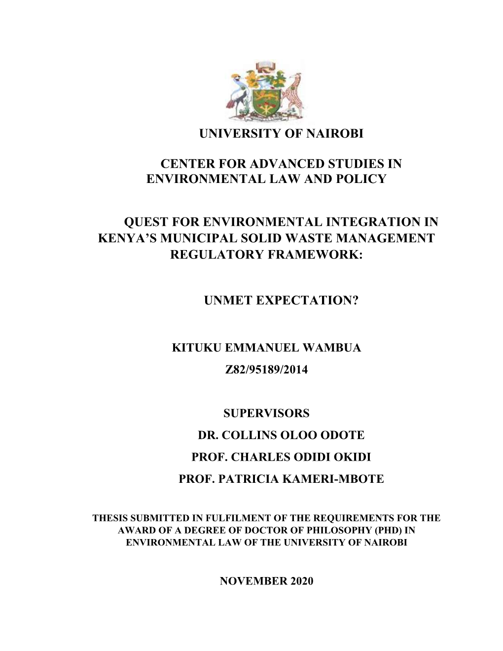 Quest for Environmental Integration in Kenya's Municipal Solid Waste Management Regulatory Framework