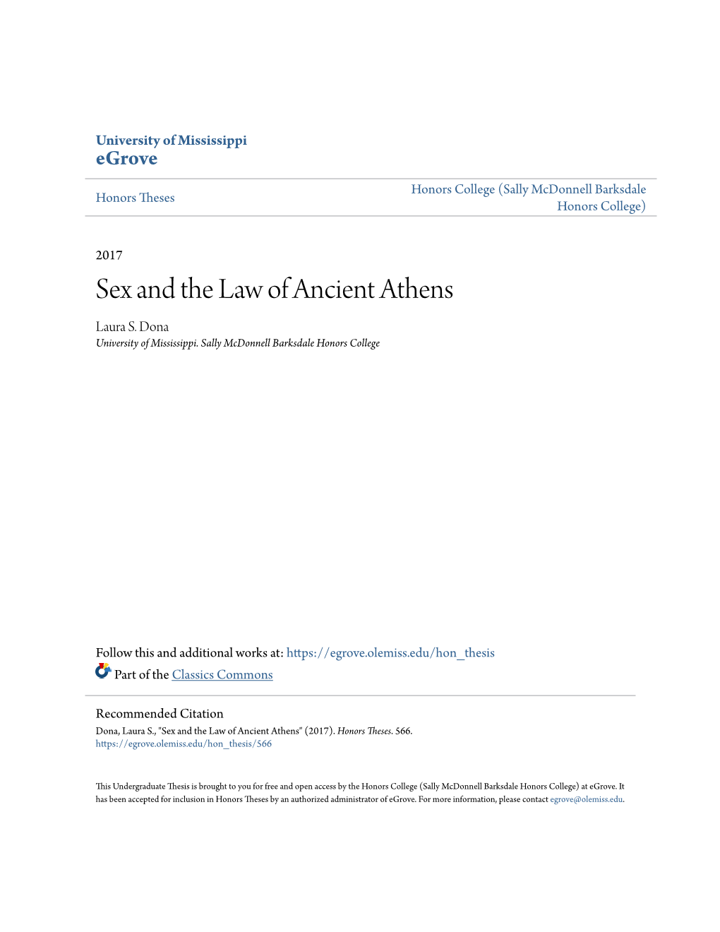 Sex and the Law of Ancient Athens Laura S