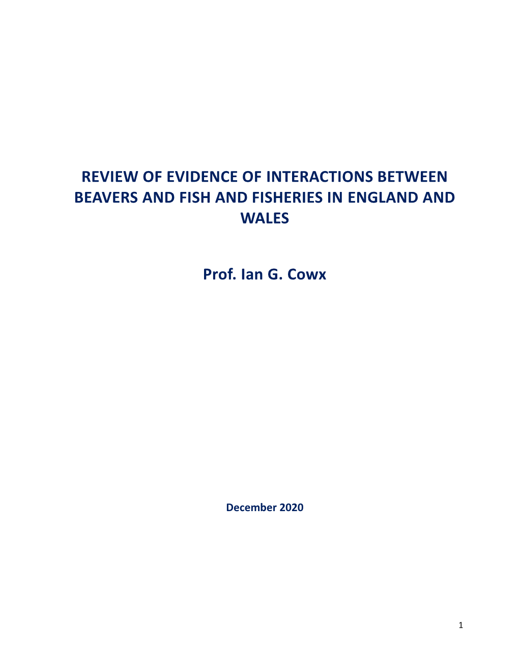 Review of Evidence of Interactions Between Beavers and Fish and Fisheries in England and Wales