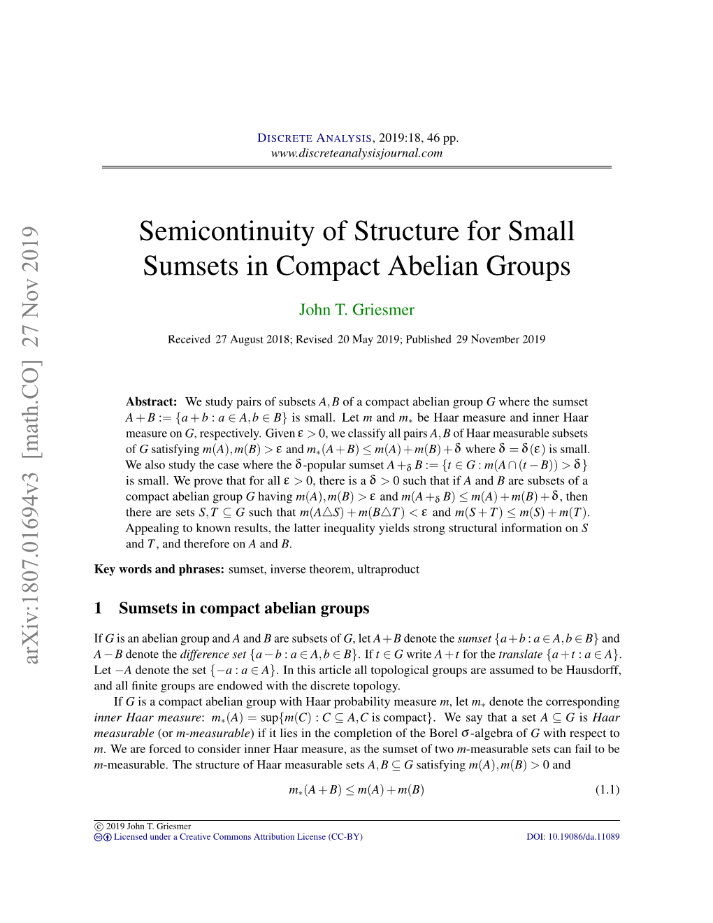 Semicontinuity of Structure for Small Sumsets in Compact Abelian Groups