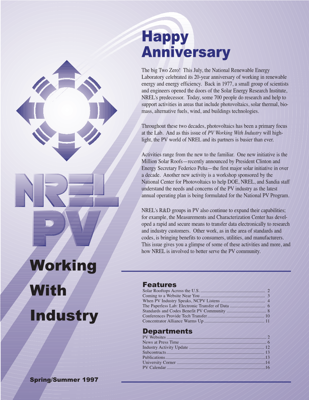NREL PV Working with Industry, Spring/Summer 1997
