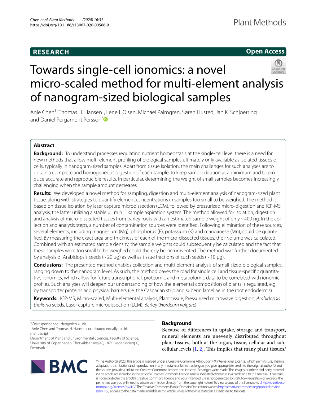 Towards Single-Cell Ionomics: a Novel Micro-Scaled Method for Multi