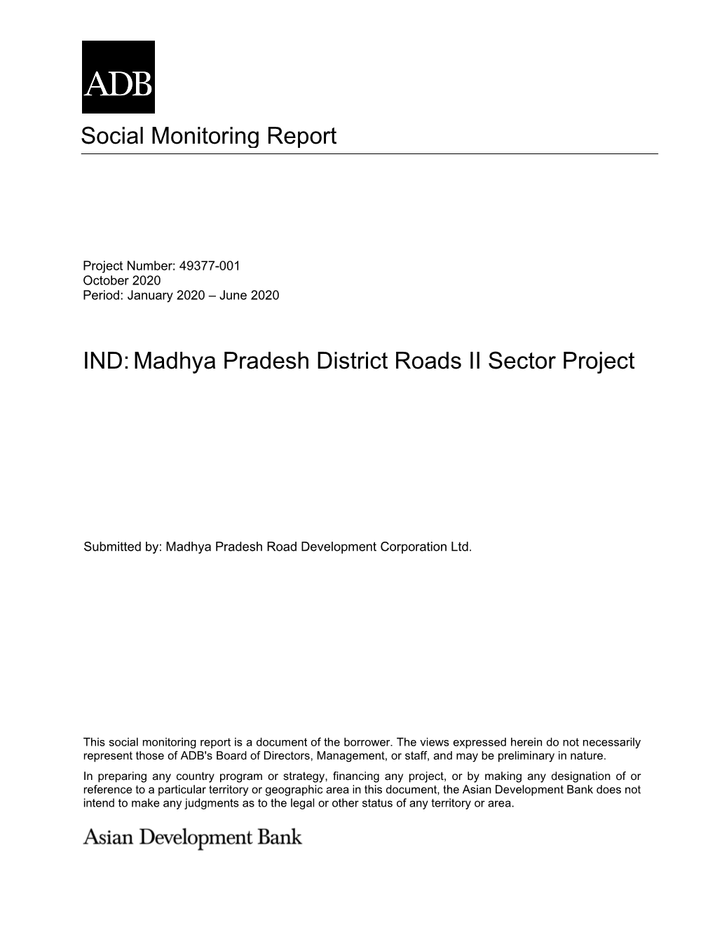 Social Monitoring Report IND:Madhya Pradesh District Roads II Sector