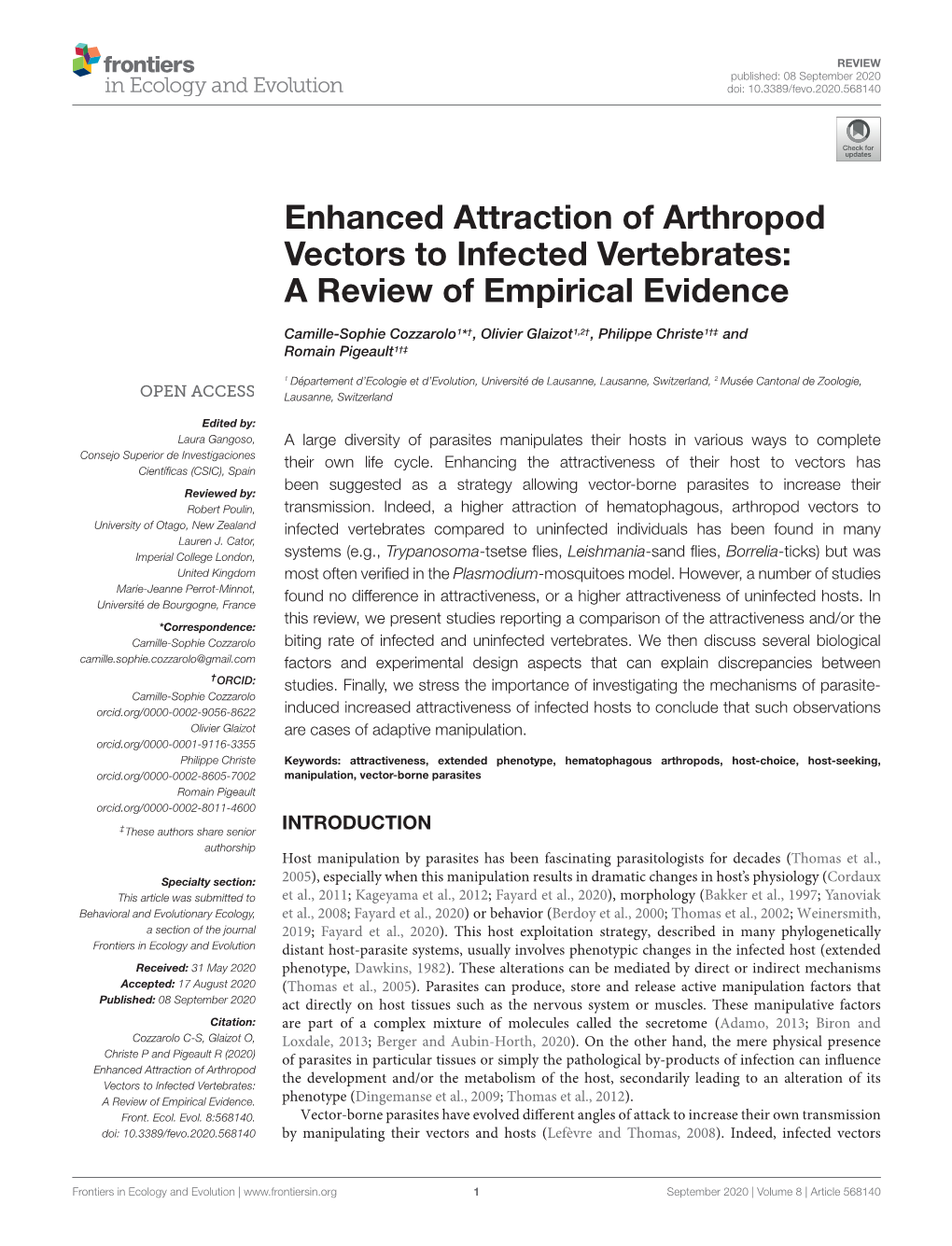 Enhanced Attraction of Arthropod Vectors to Infected Vertebrates: a Review of Empirical Evidence