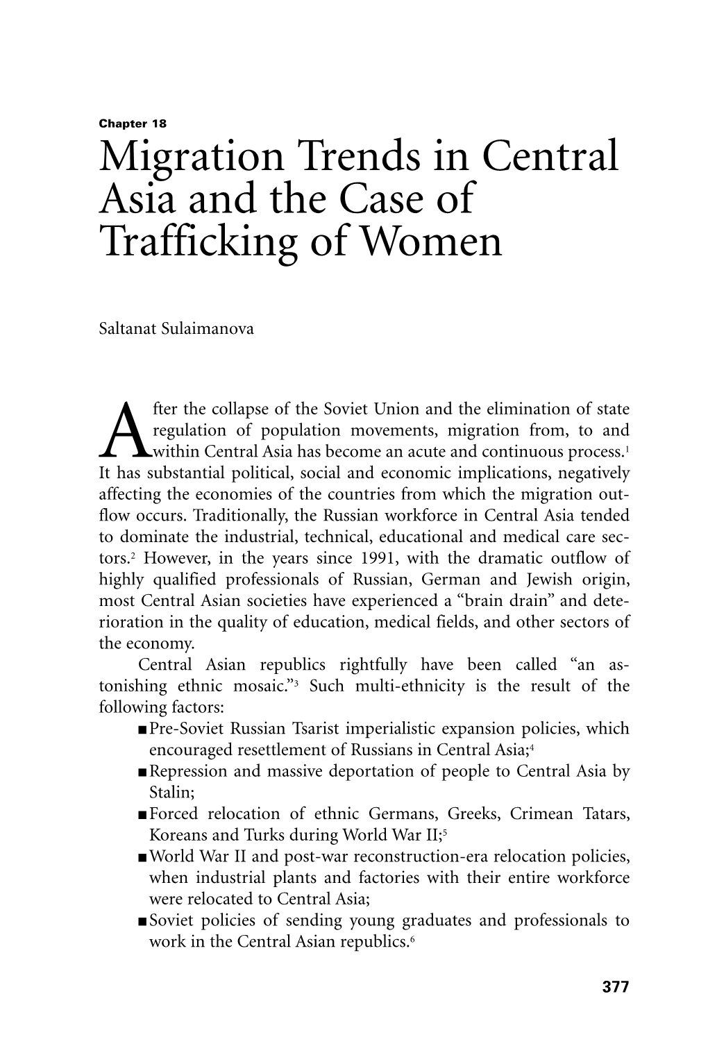 Migration Trends in Central Asia and the Case of Trafficking of Women