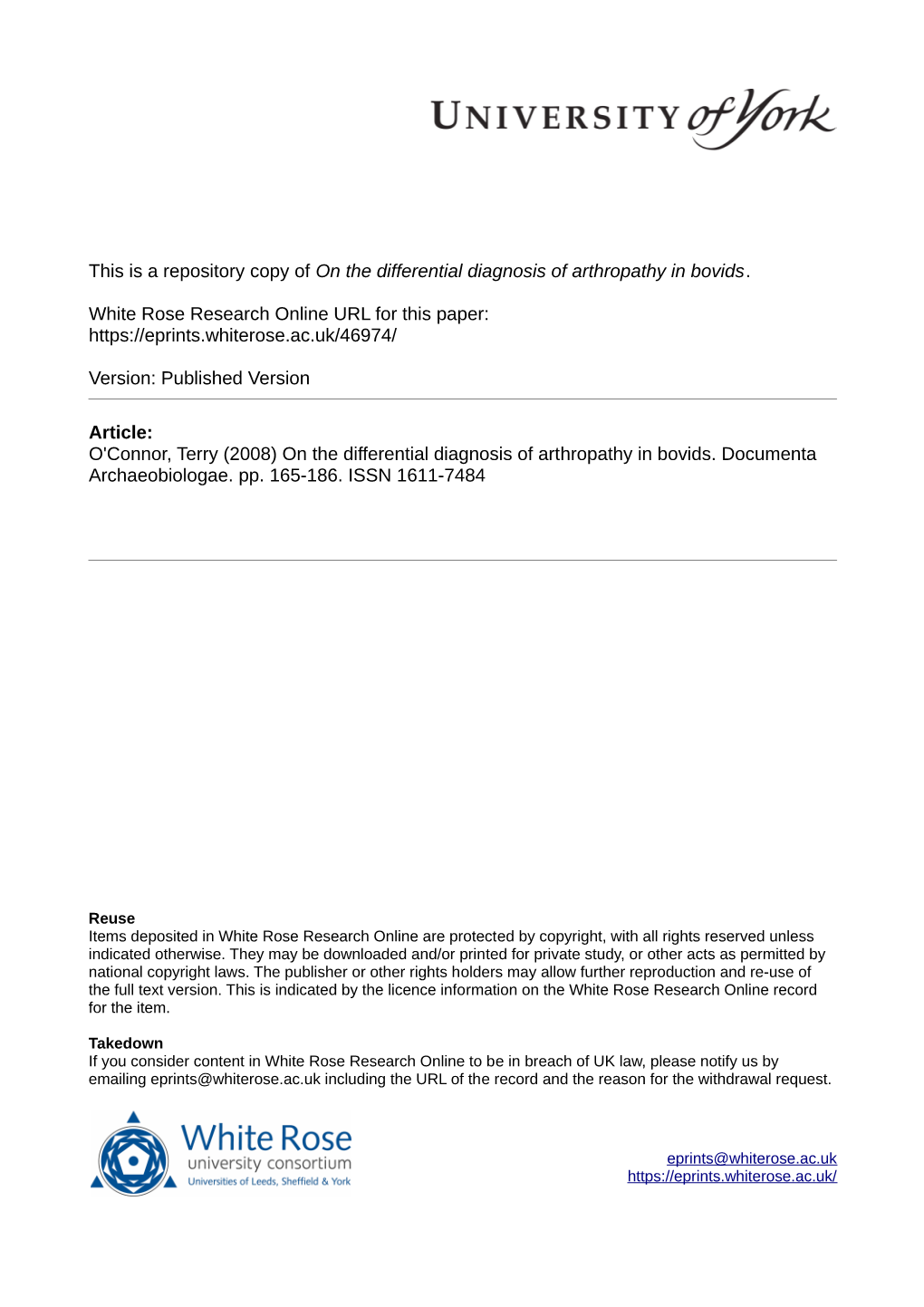 On the Differential Diagnosis of Arthropathy in Bovids