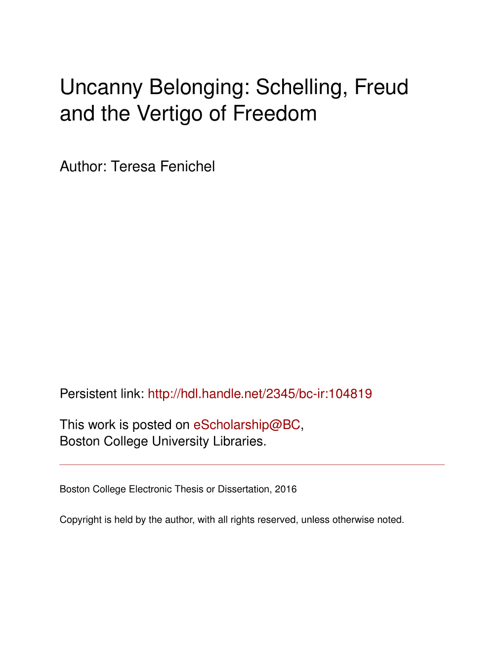 Uncanny Belonging: Schelling, Freud and the Vertigo of Freedom