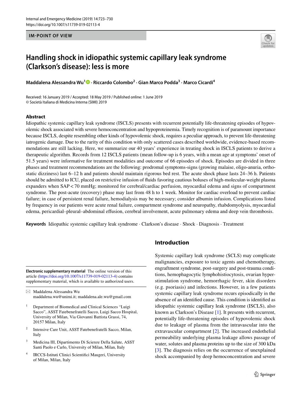 Handling Shock in Idiopathic Systemic Capillary Leak Syndrome (Clarkson's