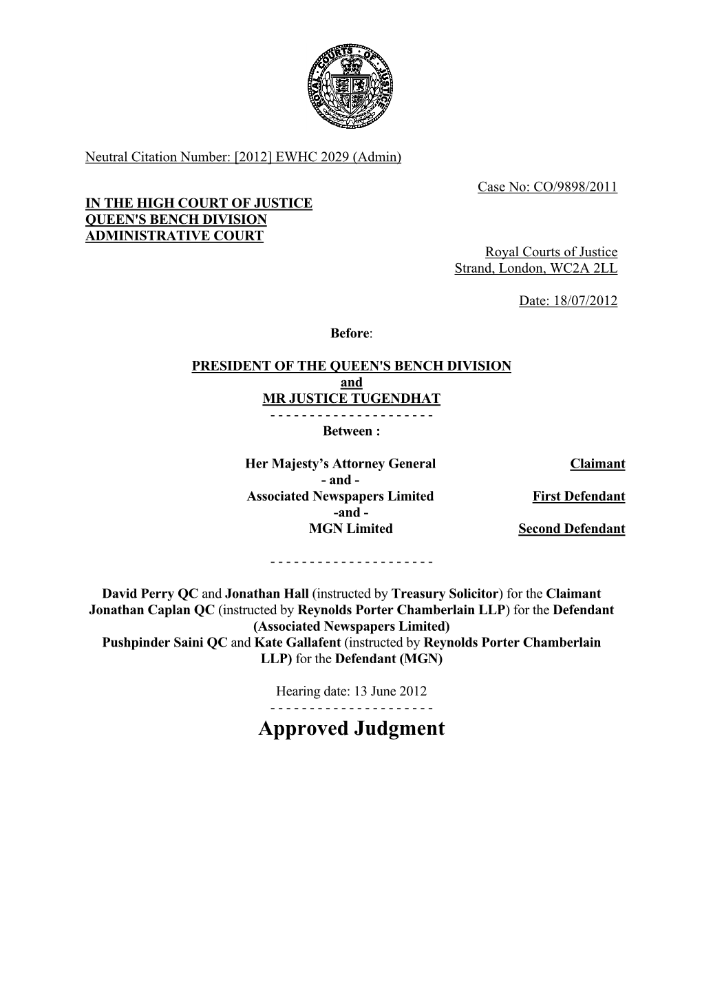 Approved Judgment