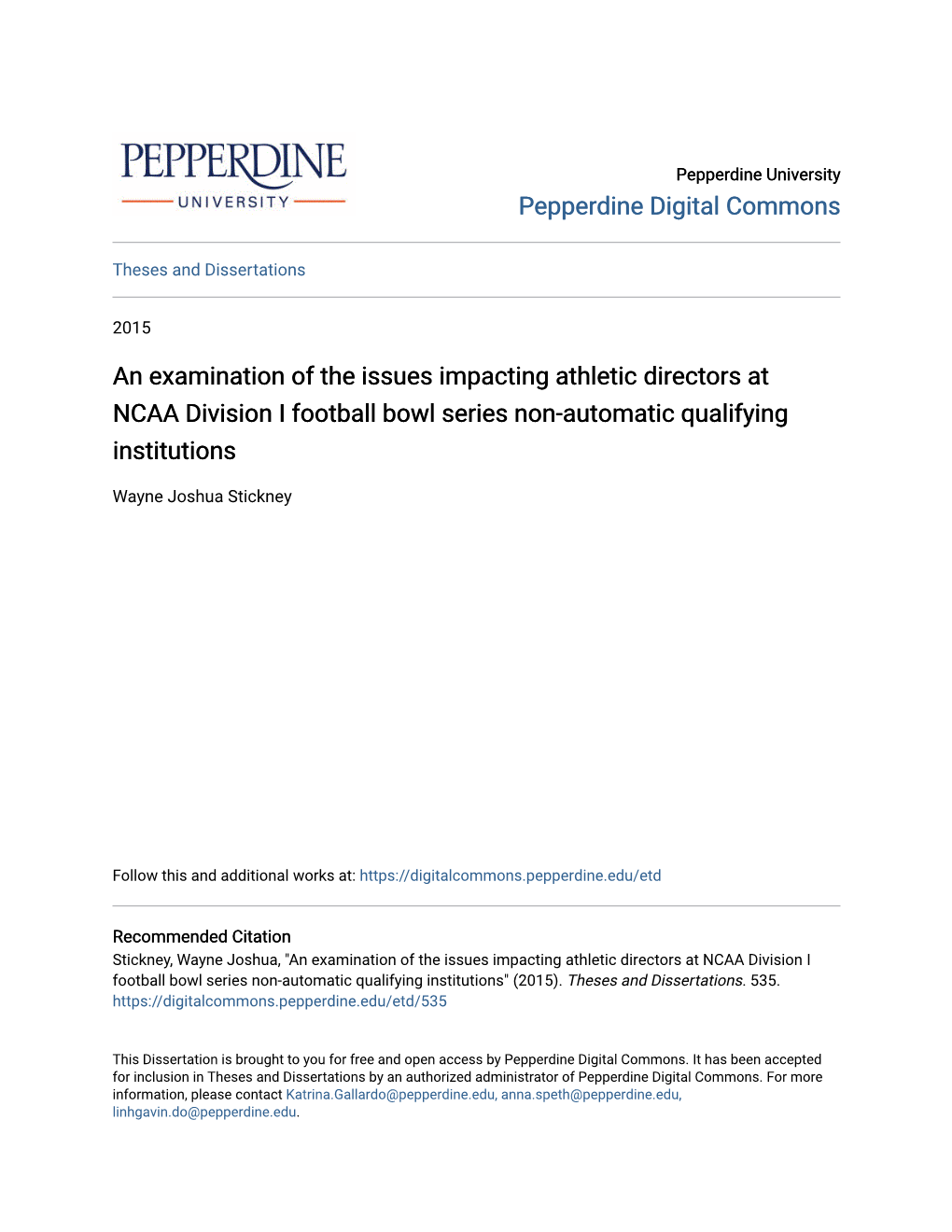 An Examination of the Issues Impacting Athletic Directors at NCAA Division I Football Bowl Series Non-Automatic Qualifying Institutions