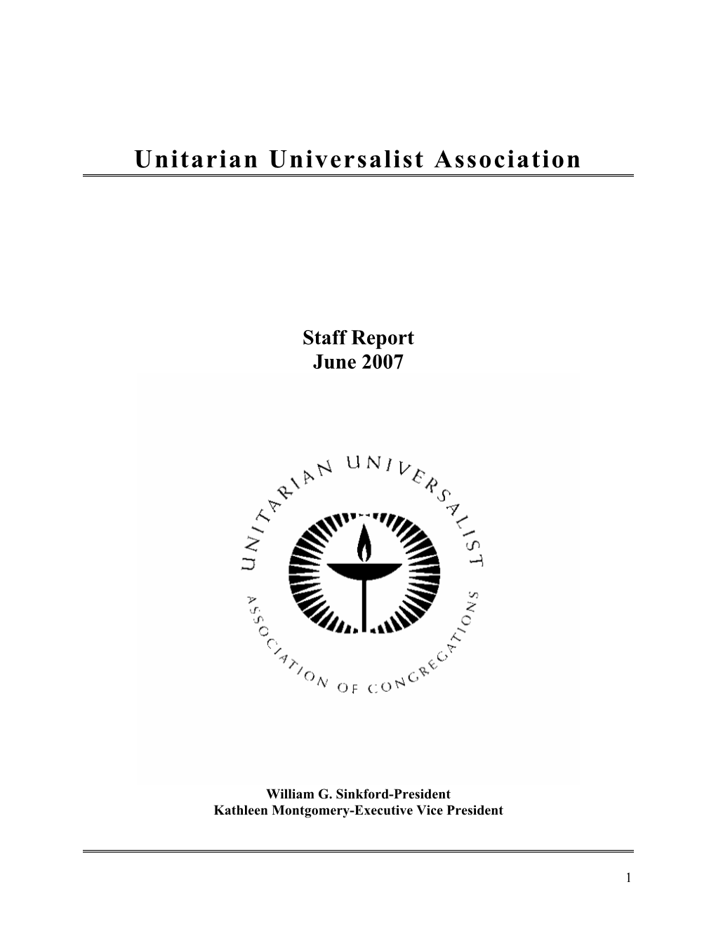 Unitarian Universalist Association Staff Report June 2007