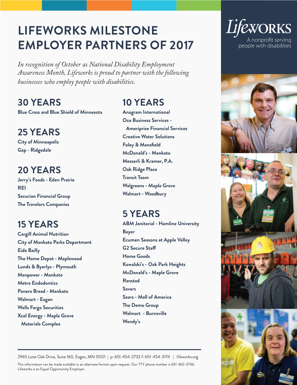 Lifeworks Milestone Employer Partners of 2017