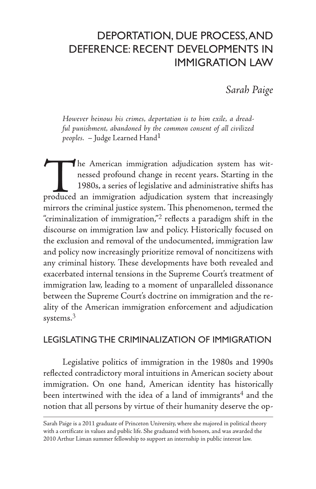 Deportation, Due Process, and Deference: Recent Developments in Immigration Law