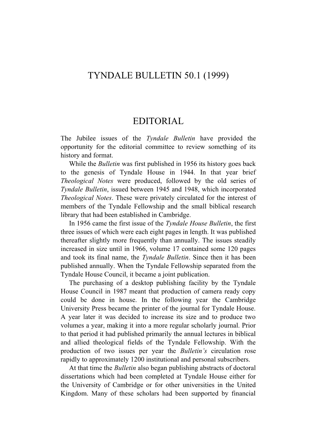 Tyndale Bulletin 50.1 (1999)