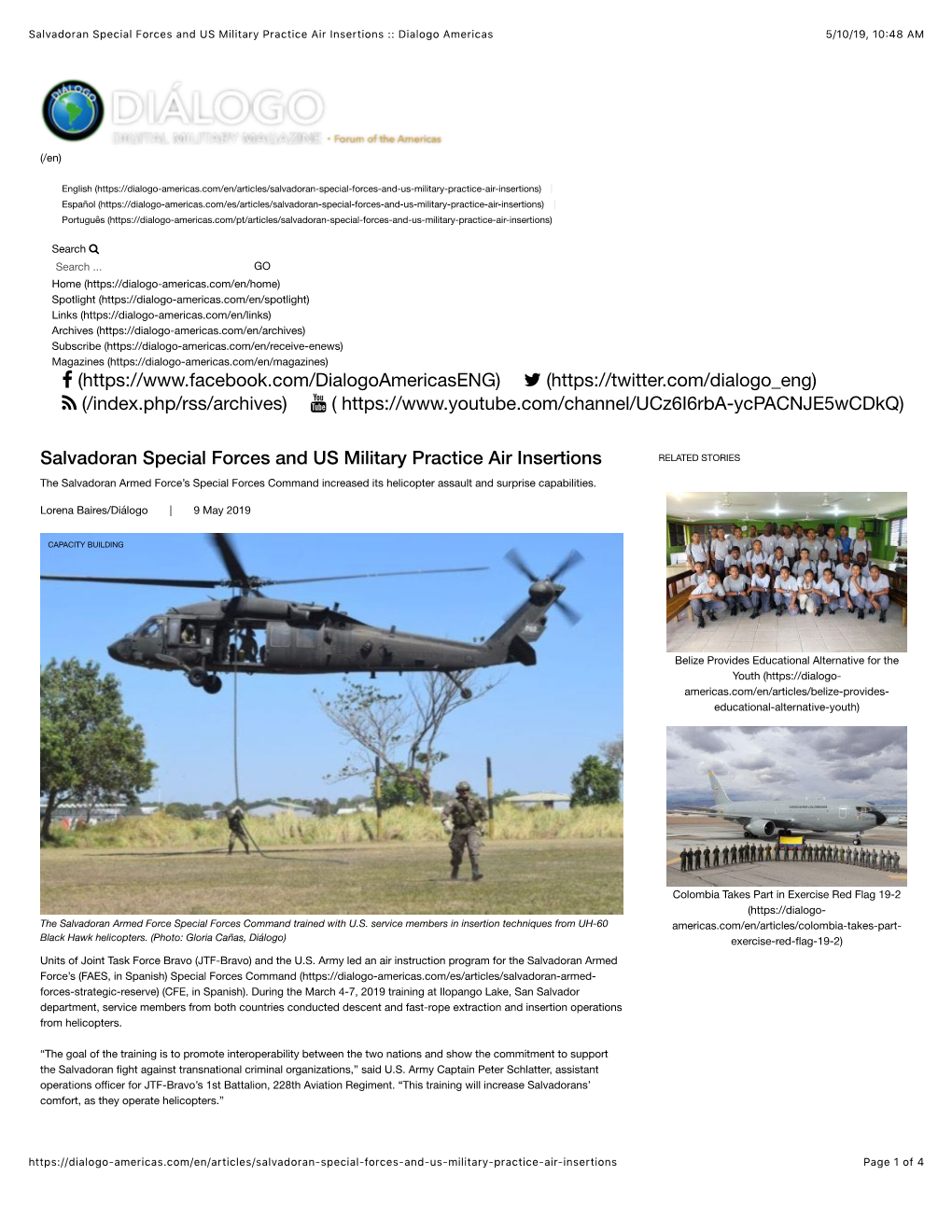 Salvadoran Special Forces and US Military Practice Air Insertions :: Dialogo Americas 5/10/19, 10�48 AM