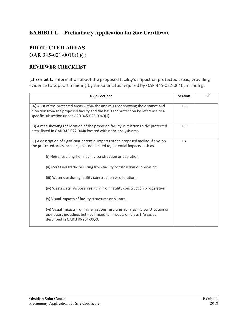 EXHIBIT L – Preliminary Application for Site Certificate