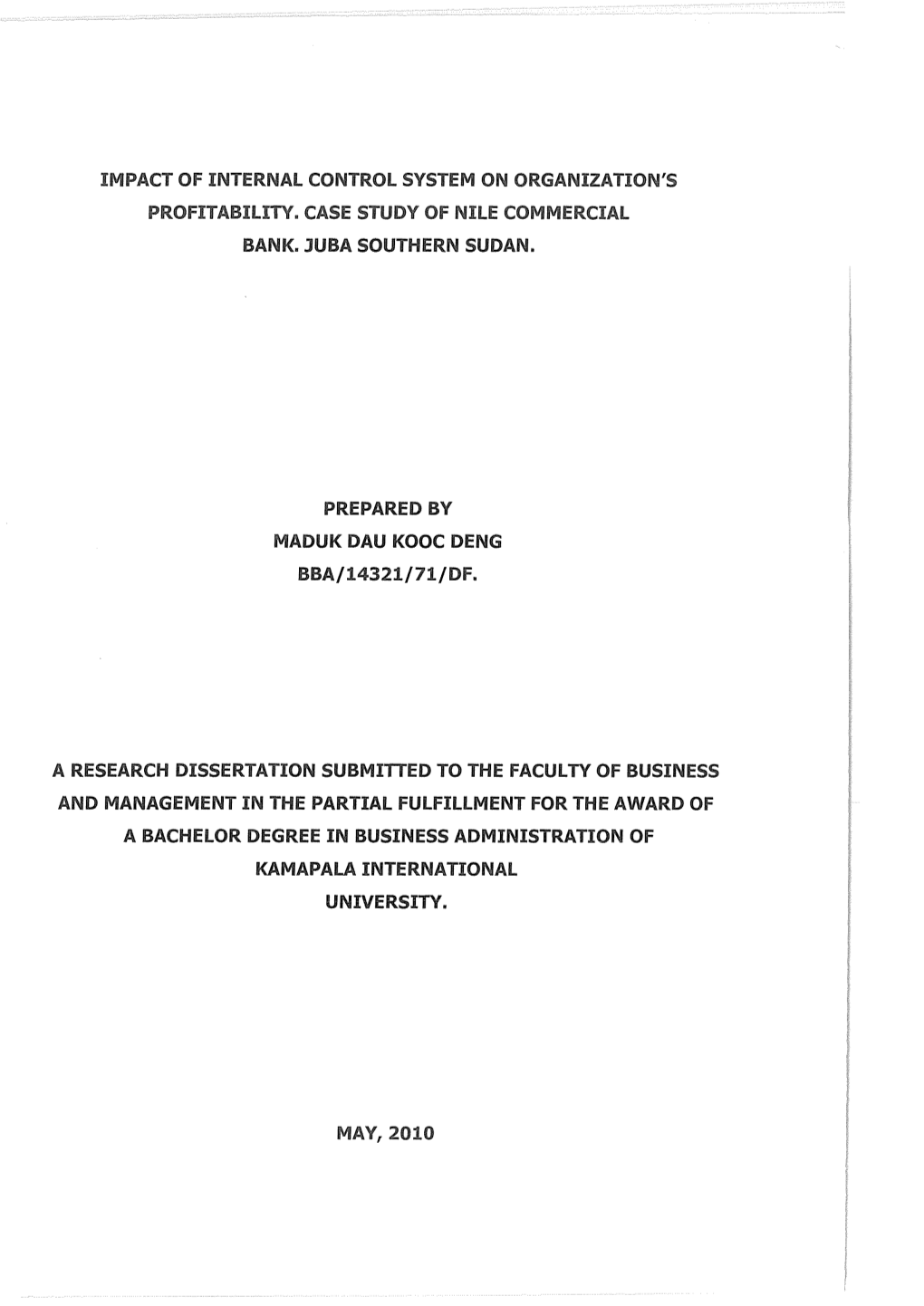 IMPACT of INTERNAL CONTROL SYSTEM on ORGANIZATION's PROFITABILITY