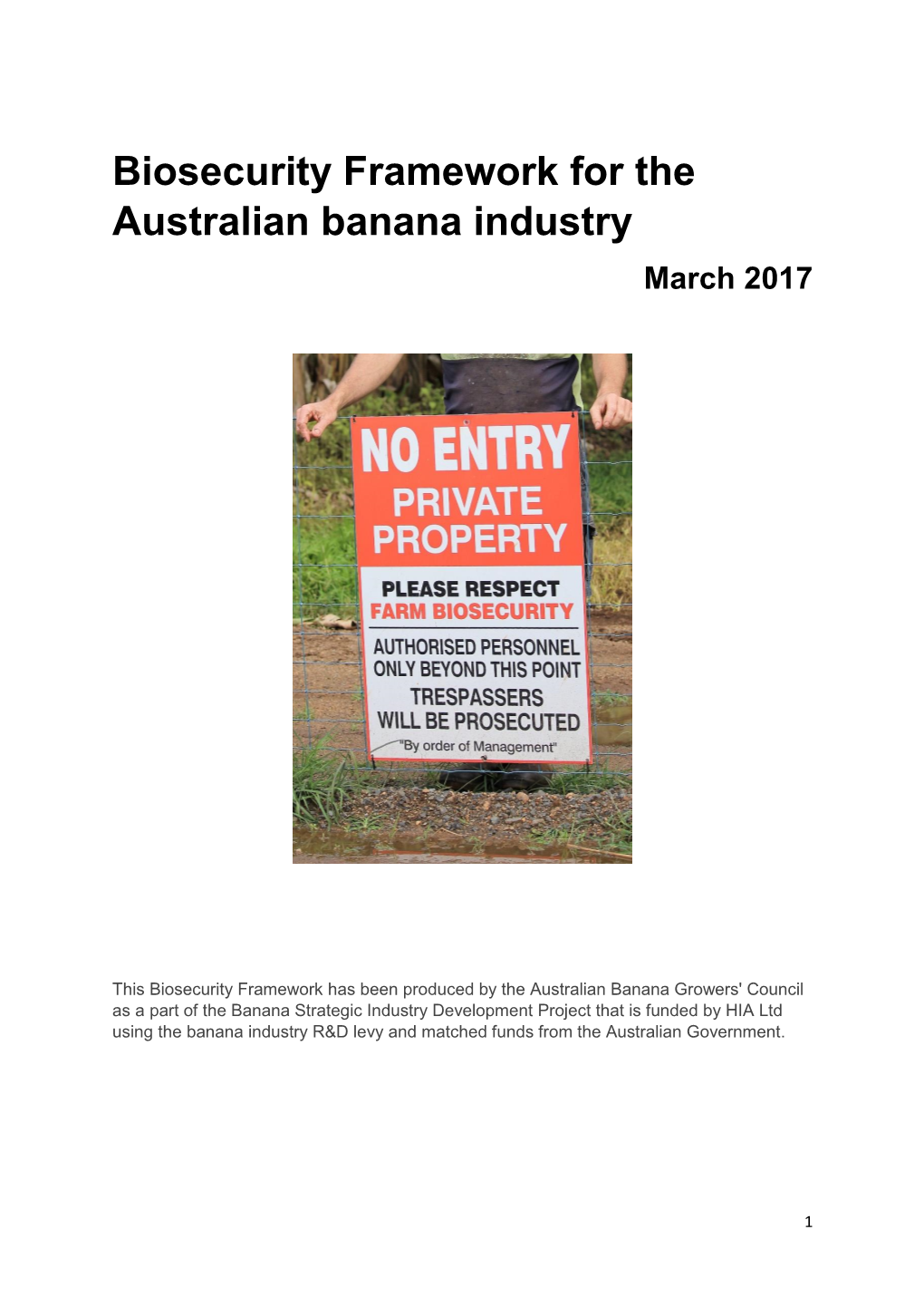 Biosecurity Framework for the Australian Banana Industry March 2017